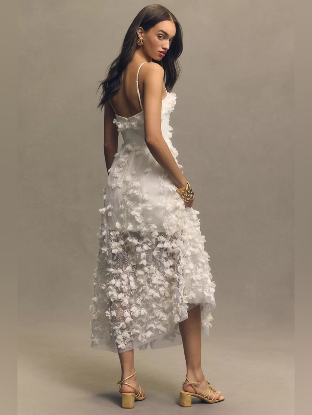 Helsi Audrey Square-Neck Floral Appliqué Sheer Midi Dress Anthropologie BHLDN